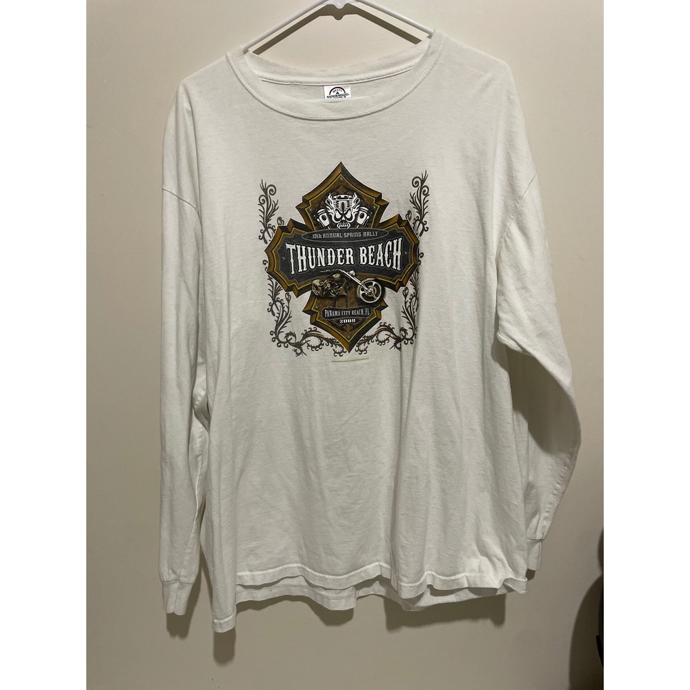 Thunder Beach 2008 Panama City Beach Long Sleeve Biker Graphic T-Shirt White XL